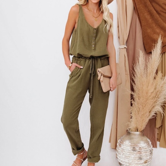 VICI MAYE COTTON POCKETED DRAWSTRING JUMPSUIT - Picture 3 of 8